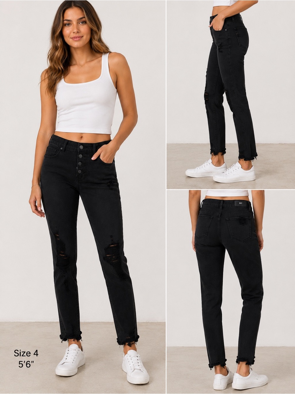 Kut from the Kloth Black High-Rise Distressed Ankle Jeans